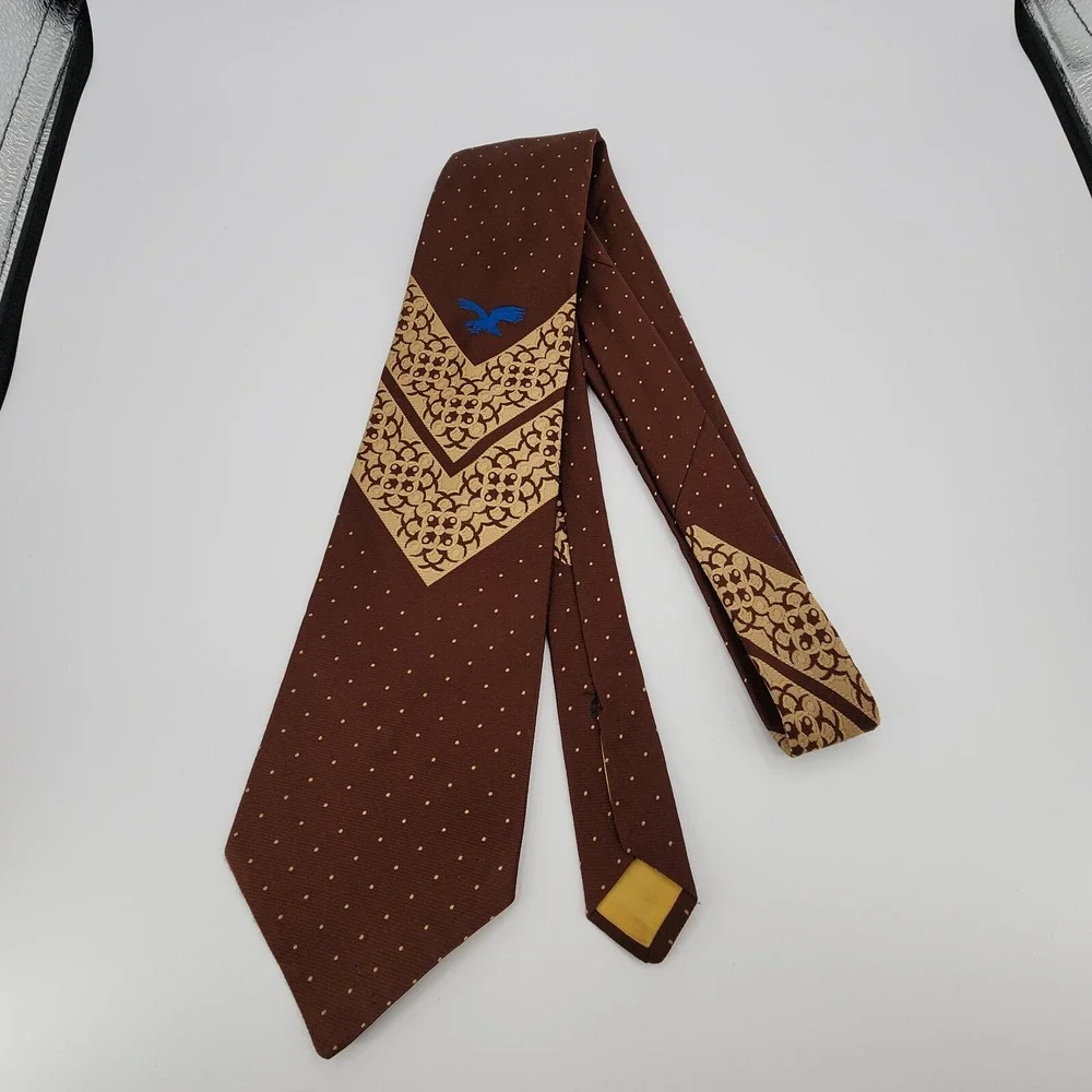 Vintage Golden‎ Clasp By Prince Consort Tie Brown Eagle Dot Polyester Fabric 57